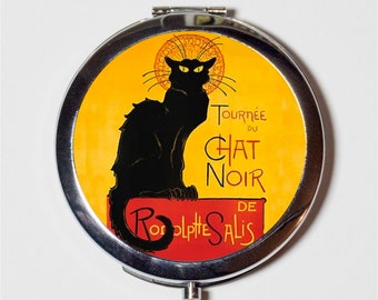 Le Chat Noir Compact Mirror - French Advertisement Parisian Cabaret Paris Black Cat - Make Up Pocket Mirror for Cosmetics