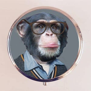Monkey Nerd Pill Box Case Pillbox Holder Trinket Pop Art Hipster Anthropomorphic Animal Art
