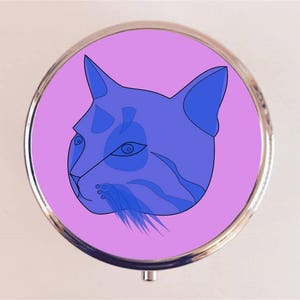 Pop Art Cat Pill Box Case Pillbox Holder Trinket Retro Cats Head Illustration Kawaii