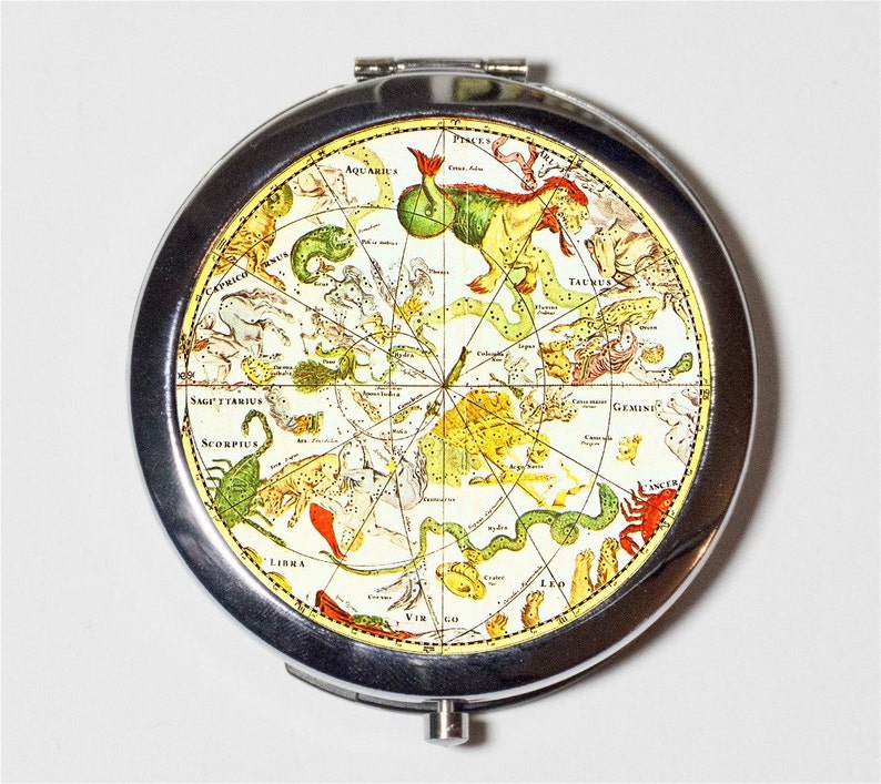 Constellation Astronomy Compact Mirror Vintage Color Zodiac Astronomical Make Up Pocket For Cosmetics