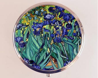 Irises Pill Box Case Pillbox Holder Trinket Flower Iris Vincent Van Gogh Fine Art Painting