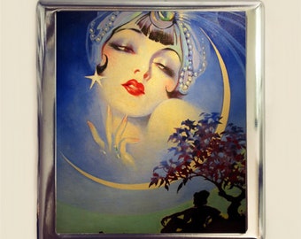 Art Deco Gypsy Cigarette Case Business Card ID Holder Wallet Flapper Moon Boho Bohemian 1920s Jazz Age