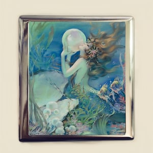 Mermaid Pearl Cigarette Case Business Card ID Holder Art Nouveau Art Deco Art