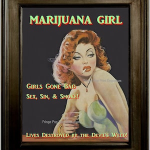 Marijuana Girl Art Print 8 x 10 - Reefer Retro Kitsch Pot Weed Original FPPE Art Smoking Cannabis Legal Weed Shop