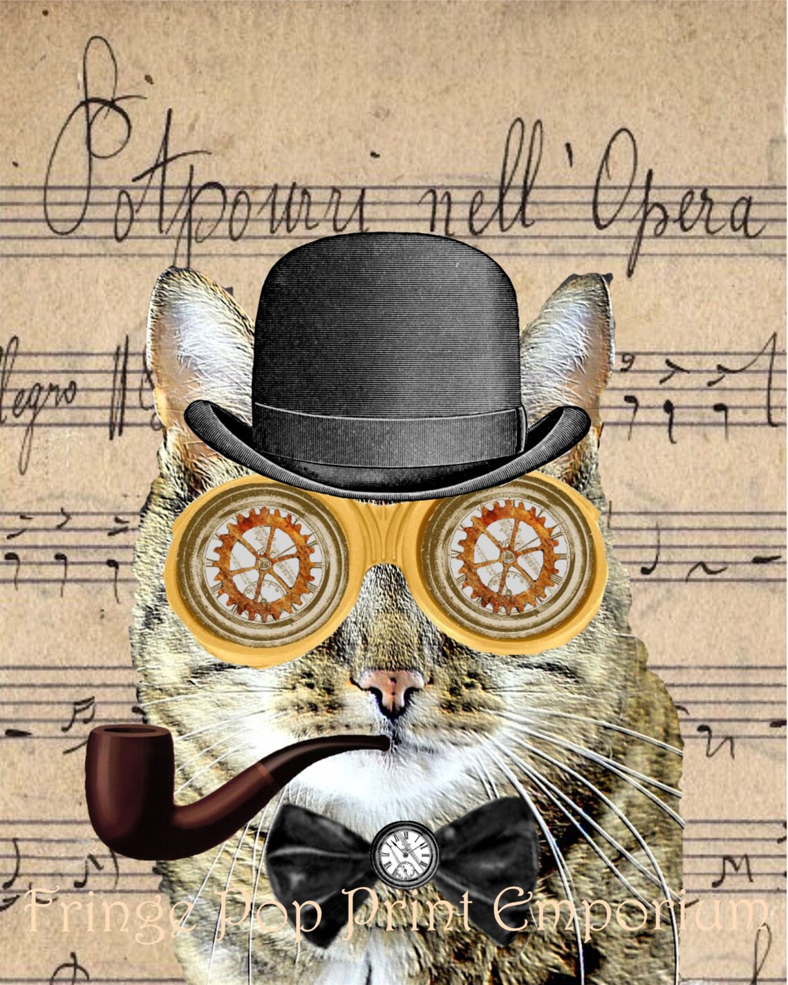 Steampunk Cat Art Print 8 X 10 - Victorian Kitten With Derby Hat ...