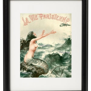 Paris Mermaid - Art Print 8 x 10 - La Vie Parisienne Nautical Art Nouveau Art Deco Flapper French