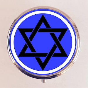 Star of David Pill Box Case Pillbox Holder Trinket Box Jewish Symbol Hebrew Judaism Blue