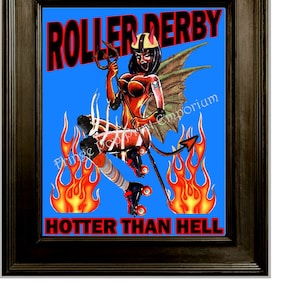 Roller Derby Art Print 8 x 10 - Hotter Than Hell - Roller Skating - Derby Girl - Pin Up Retro Devil Girl Tattoo