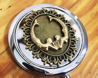 Mermaid Compact Mirror - Nautical Mermaids - Make Up - Cosmetics - Pocket Mirror