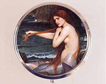 Mermaid Pill Box Case Pillbox Holder Trinket John William Waterhouse Nautical Siren