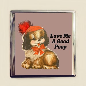 Love Me a Good Poop Zigarettenetui Visitenkarte Ausweishalter Brieftasche Lustiger niedlicher Retro Hund