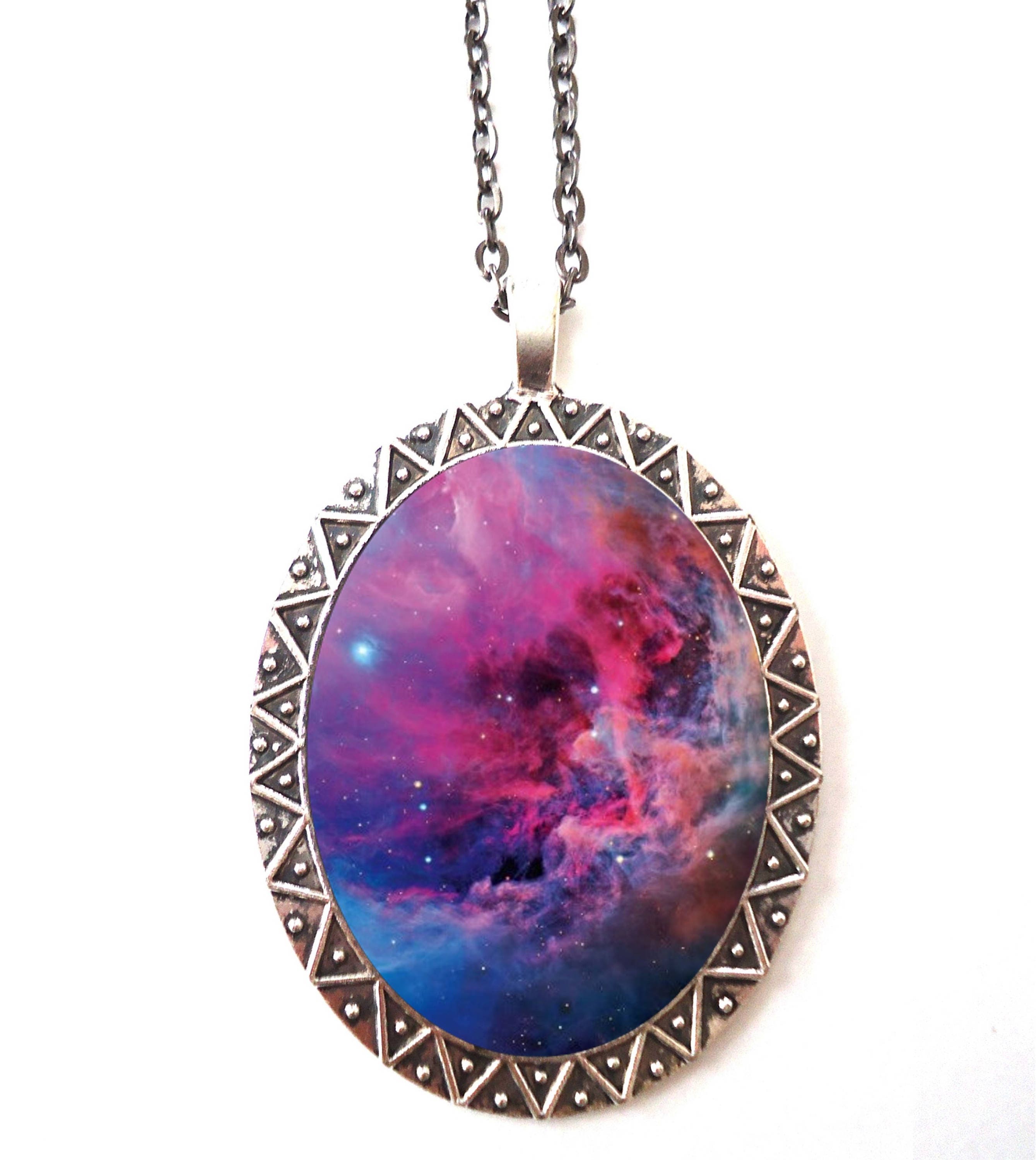 Outer Space Nebula Necklace Pendant Silver Tone Outerspace Etsy