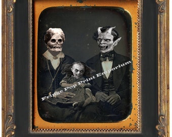 Victorian Monster Family Art Print 8 x 10 Devil - Macabre - Goth Dark Art - Altered Art