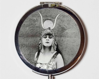 Art Deco Cleopatra Compact Mirror - Vamp Silent Film Theda Bara Egyptian Version 2 - Make Up Pocket Mirror for Cosmetics