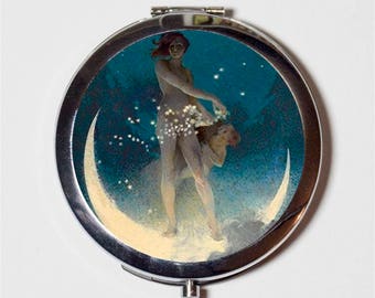 Fairy Moon Compact Mirror - Whimsical Fairytale Fairy Tale Storybook - Make Up Pocket Mirror for Cosmetics