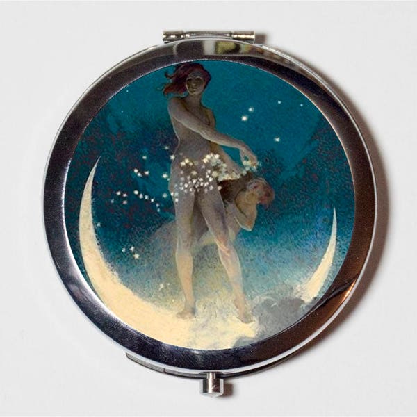 Fairy Moon Compact Mirror - Whimsical Fairytale Fairy Tale Storybook - Make Up Pocket Mirror for Cosmetics