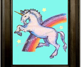 Retro Kitsch Unicorn Art Print 8 x 10 - Kawaii 1980s