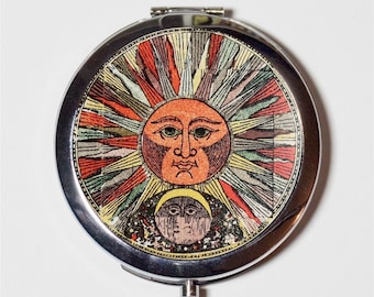 Zodiac Sun Compact Mirror - Occult Celestial Astrology - Make Up Pocket Mirror for Cosmetics Style Two