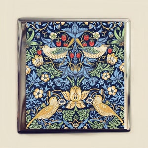 Estuche para cigarrillos Art Nouveau con diseño de pájaros y fresas, tarjetero, monedero con diseño de flores y pájaros.