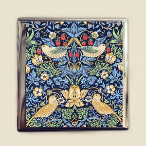 Art Nouveau Birds and Strawberries Cigarette Case Business Card ID Holder Wallet Flower Bird Deco Pattern