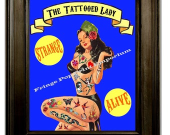 Tattooed Lady Pin Up Tattoo Art Print 8 x 10 Art Sideshow Freakshow