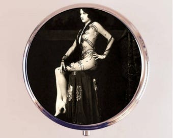 Art Deco Ziegfeld Follies Pill Box Case Pillbox Holder Trinket Box Flapper 1920s 20s Jazz Age on Stool