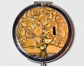 Tree of Life Gustav Klimt Compact Mirror - Classic Fine Art Painting - Make Up Pocket Mirror for Cosmetics