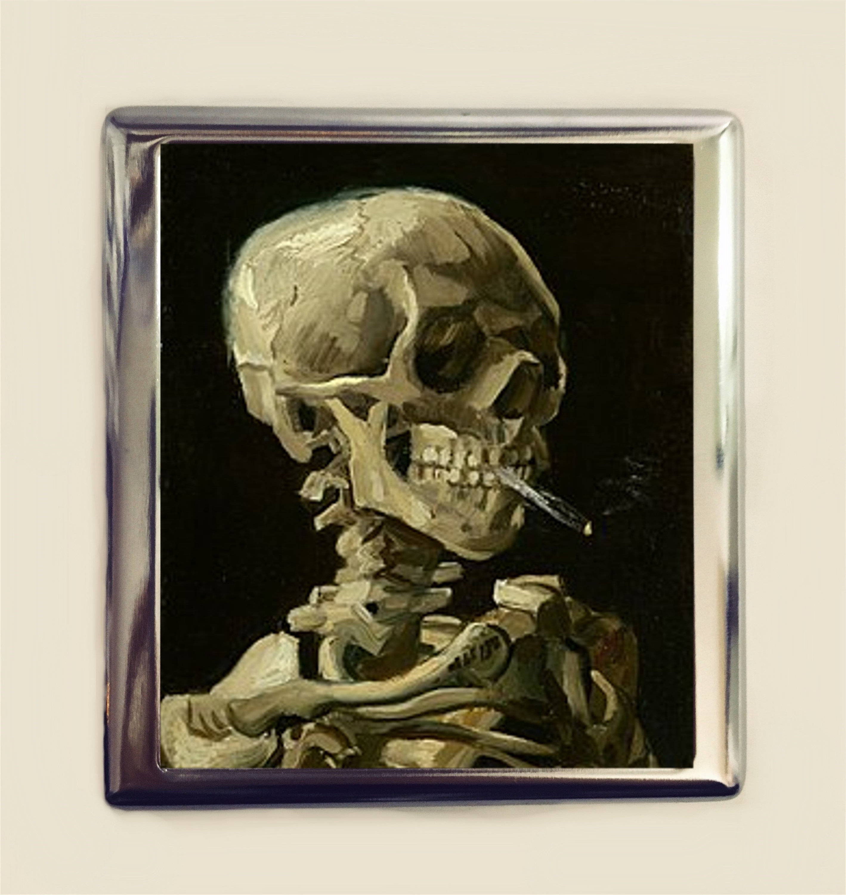 sugar skull cigarette case D6 Small Black Metal Day of The Dead Dia De Los Muertos Mexican Folk Art : Clothing, Shoes & Jewelry Gothic Style Skull Cigarette Case