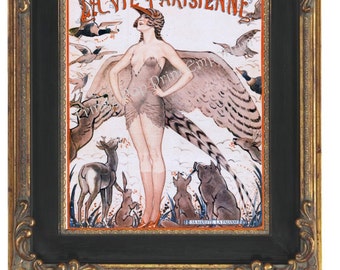 Art Nouveau Art Deco La Parisienne Art Print 8 x 10 - French Bird Woman Flapper - Woodland Creatures