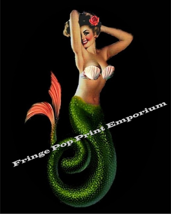 Mermaid Pin up Art Print 8 X 10 1950s Rockabilly 