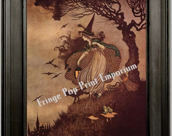Art Nouveau Halloween Witch Art Print 8 x 10 - by Gnarly Tree