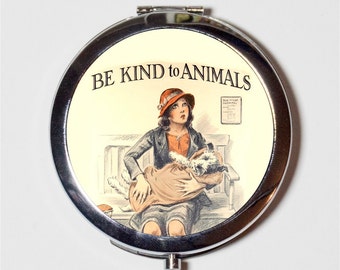 Be Kind to Animals Compact Mirror - Animal Lovers Pets Dogs Shelter - Make Up Pocket Mirror for Cosmetics