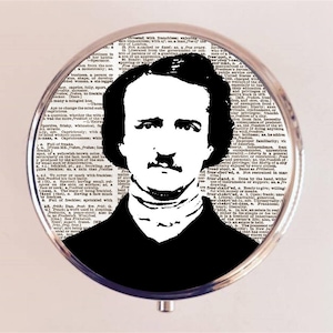 Edgar Allan Poe Pill Box Case Pillbox Holder Trinket Goth Author The Raven Literature