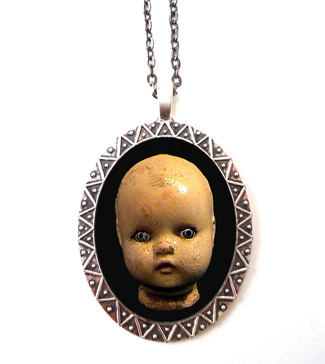 Doll Head Necklace Pendant Silver Tone Creepy Victorian Etsy