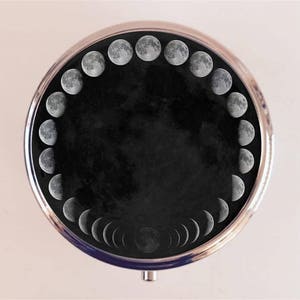 Moon Phases Pill Box Case Pillbox Holder Trinket Moon Chart Occult Celestial