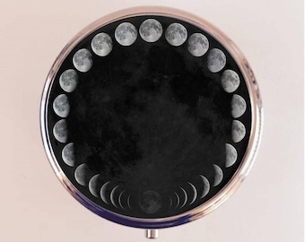 Moon Phases Pill Box Case Pillbox Holder Trinket Moon Chart Occult Celestial