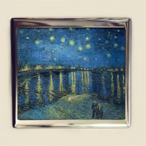 Van Gogh Sternennacht über der Rhone Zigarettenetui Visitenkarte Ausweishalter Brieftasche Fine Art Berühmte Malerei Impressionist Vincent