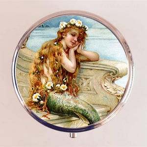 Mermaid Pill Box Case Pillbox Holder Trinket Edwardian Nautical Siren