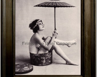 Flapper Umbrella Art Print 8 x 10 - Art Deco - Jazz Age - 1920's - Glamorous - Pin Up - Risque in Hat Box