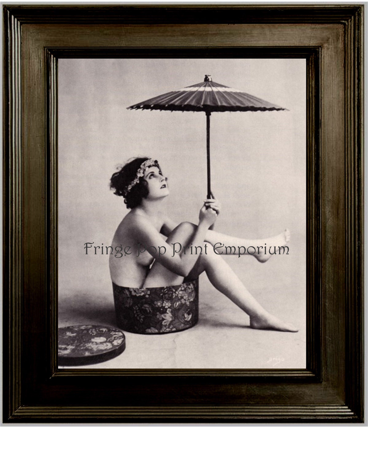 Flapper Umbrella Art Print 8 x 10 - Art Deco - Jazz Age - 1920's - Glamorous - Pin Up - Risque in Hat Box