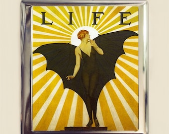 Art Deco Bat Lady Cigarette Case Business Card ID Holder Wallet Flapper 1920s Jazz Age Roaring 20s Goth Dark Art