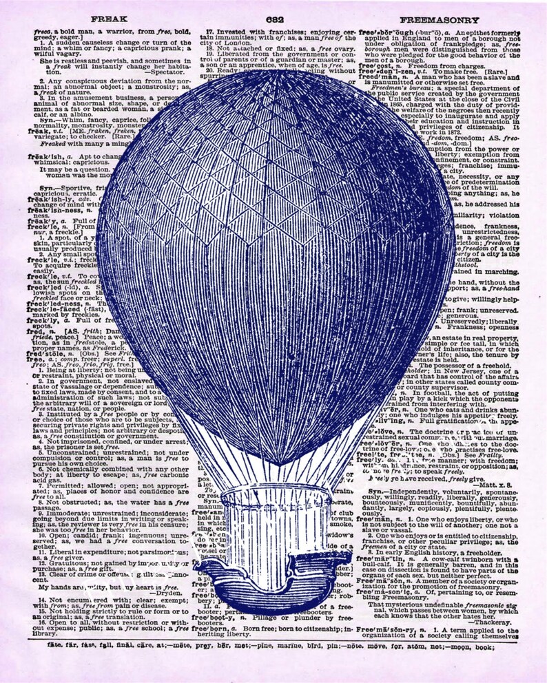 Hot Air Balloon Art Print 8 x 10 Dictionary Page Victorian Etsy