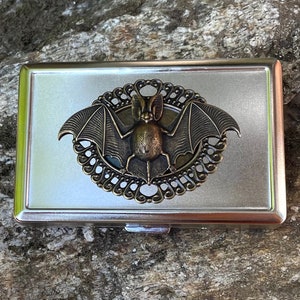 Victorian Bronze Bat Cigarette Case Business Card ID Holder Wallet Vampire Bats Dracula Halloween Goth