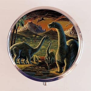 Dinosaur Pill Box Case Pillbox Holder Trinket Box Dinosaurs Pop Art Illustration