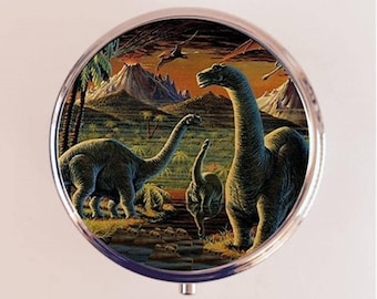 Dinosaur Pill Box Case Pillbox Holder Trinket Box Dinosaurs Pop Art Illustration