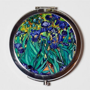 Irises Vincent Van Gogh Compact Mirror - Flowers Classic Fine Art Painting - Make Up Pocket Mirror for Cosmetics