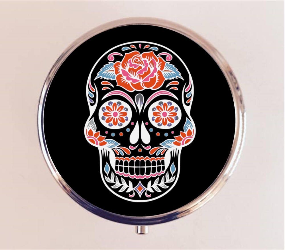 Day of the Dead Pill Box Case Pillbox Holder Trinket Stash Box Dia De Los Muertes Mexican Holiday Mexico