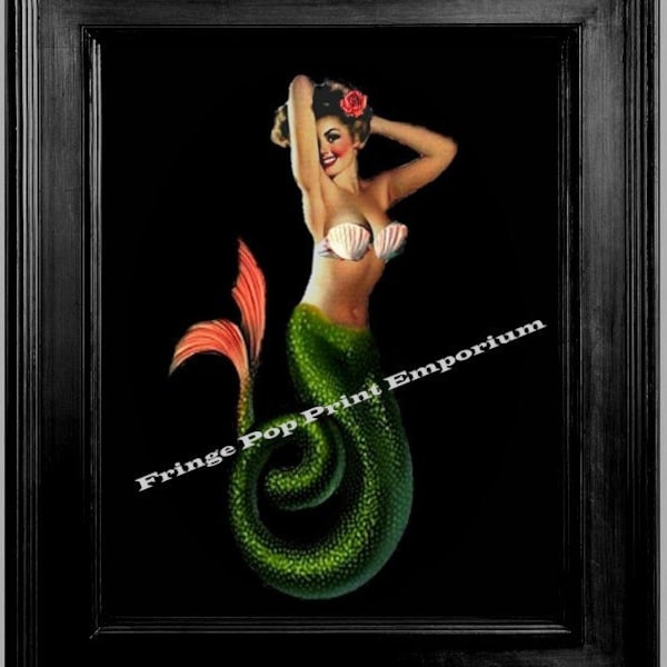 Mermaid Pin Up Art Print 8 x 10 - 1950s Rockabilly