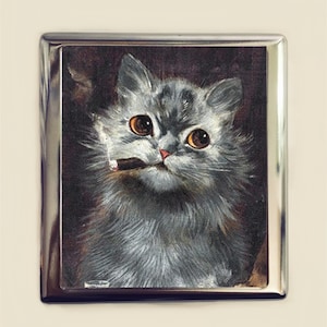 Chat fumeur étui à cigarettes porte-cartes d'identité portefeuille fumeur chats lunatiques illustration vintage