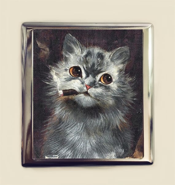 cat cigarette holder Black Ad Case Business Card ID Wallet Retro Adver  The Attic Flea Market Can be decent home decor Smoking Cat Cigarette Case Business